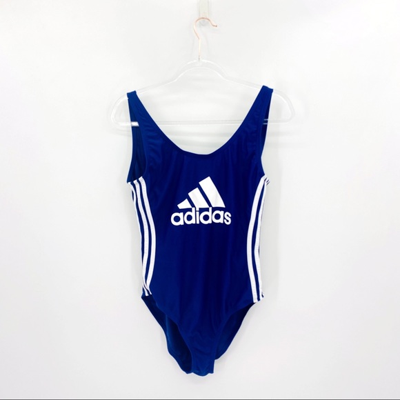 NWT Adidas Core Logo 3 Stripe One Piece Swim Blue - Picture 4 of 11